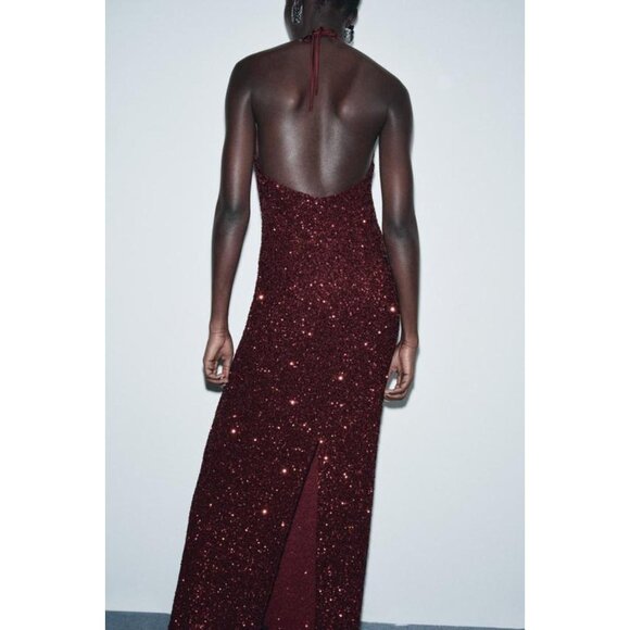 ZARA SEQUIN V-NECK DRESS - Picture 4 of 9